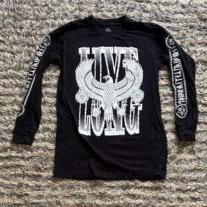 Unisex Long Clothing Black Graphic Long Sleeve Top, Size S